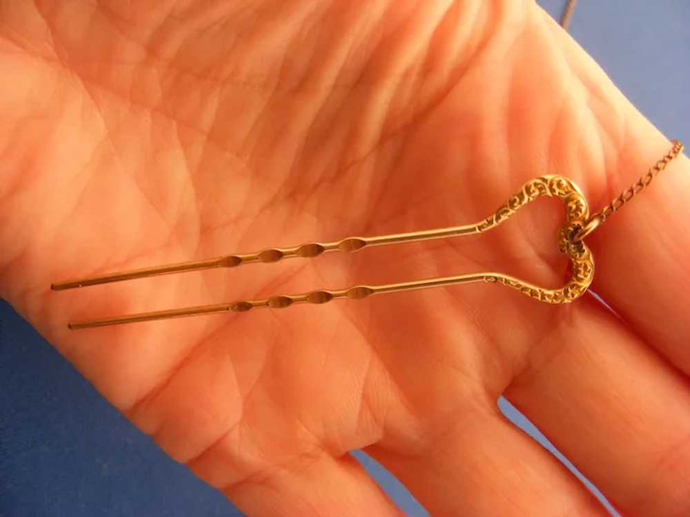 Victorian GF Hair Pin Chain for Pince Nez Heart S… - image 6