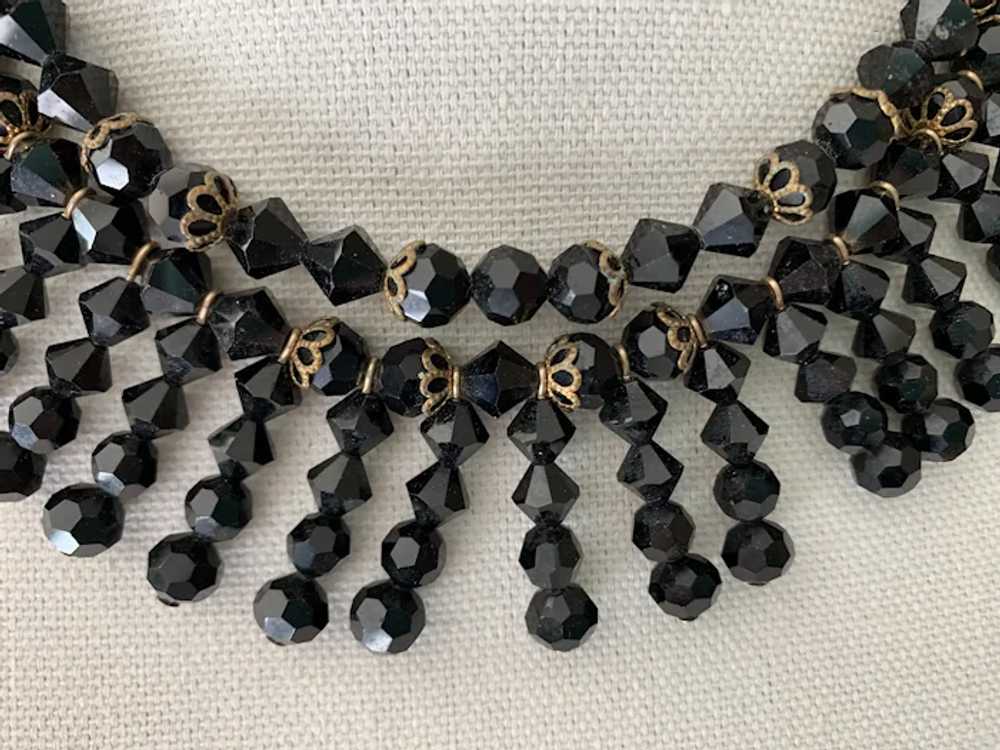 Black Beaded Fringe (Bib) Necklace,  Clip Earring… - image 2
