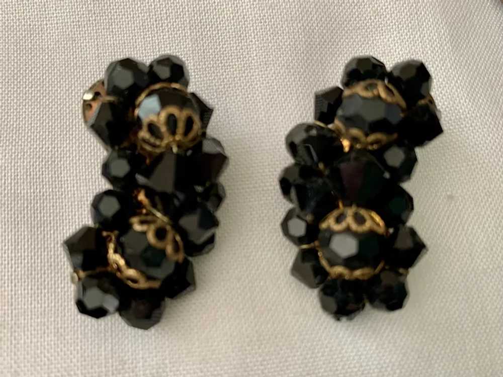 Black Beaded Fringe (Bib) Necklace,  Clip Earring… - image 5
