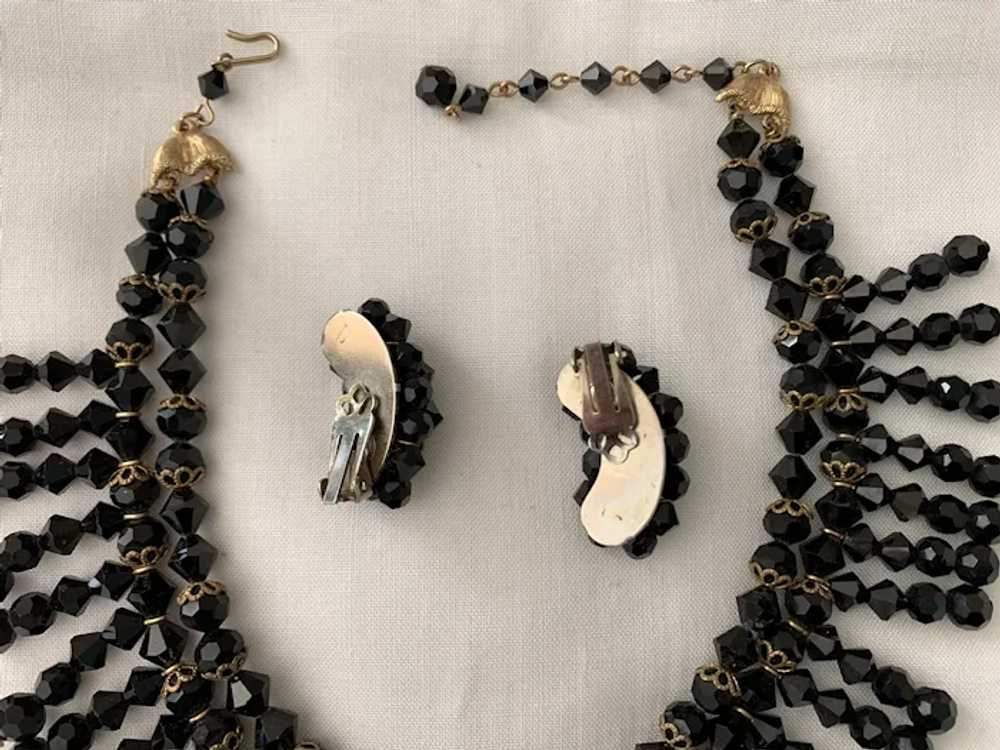 Black Beaded Fringe (Bib) Necklace,  Clip Earring… - image 6
