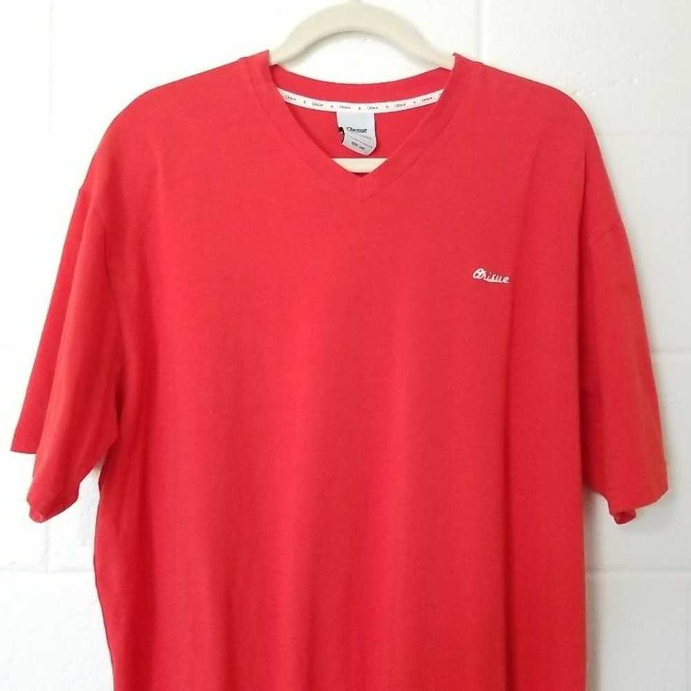 Orisue Logo Spellout V neck T shirt Red - image 2