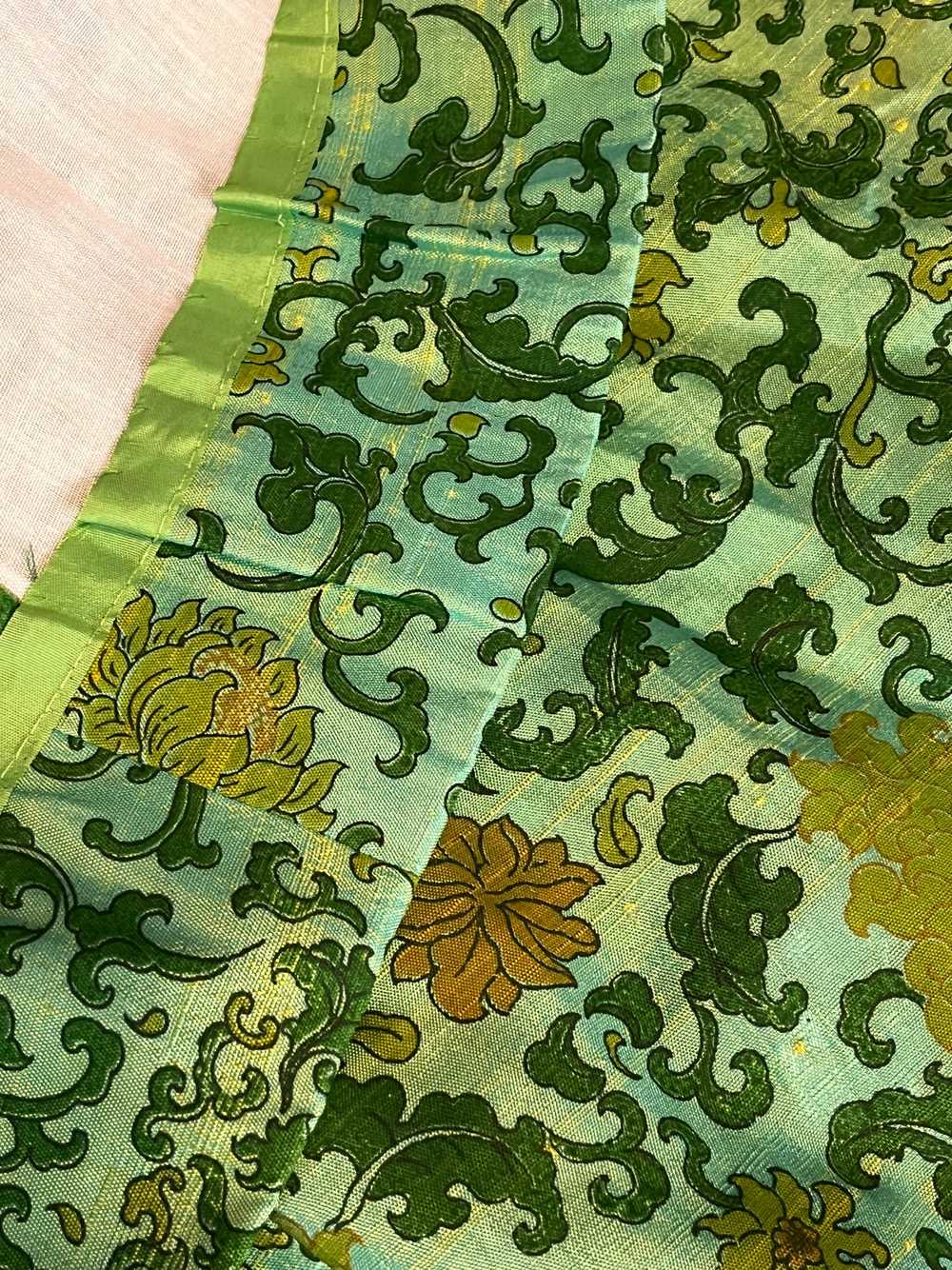 Vintage 1960's Ivy & Floral Jade-Green Brocade-Li… - image 11