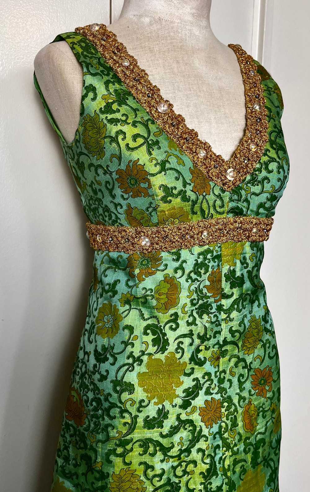 Vintage 1960's Ivy & Floral Jade-Green Brocade-Li… - image 2