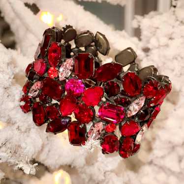 1960s Red Crystal Rhinestone Cuff - image 1
