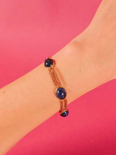 14k Lapis Cabochon Chain Bracelet - image 1