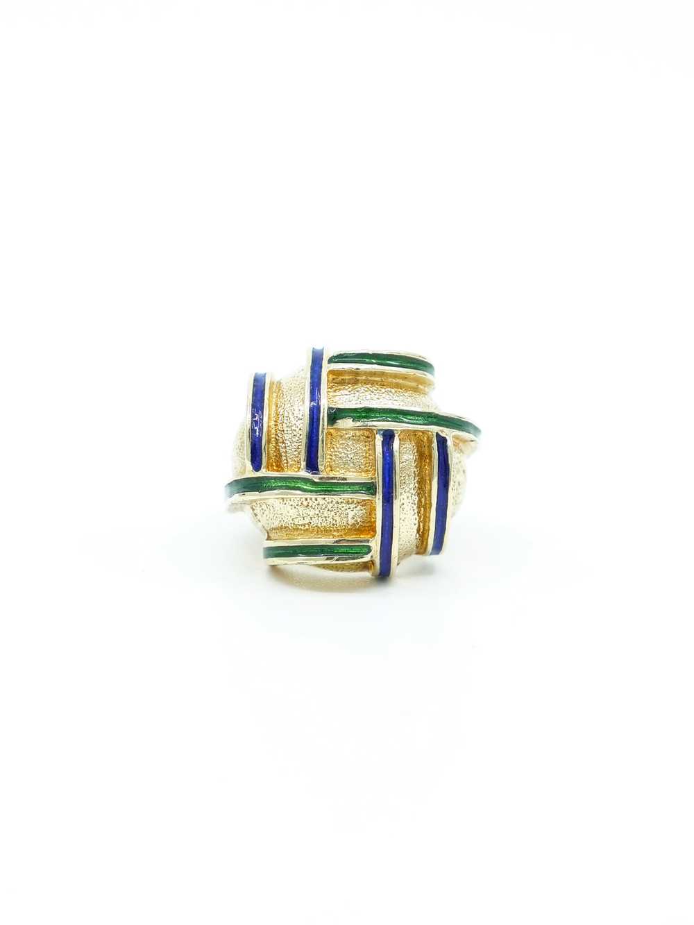 18k Enamel Basketweave Dome Ring - image 2