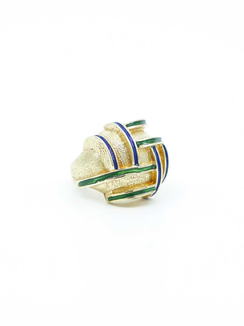 18k Enamel Basketweave Dome Ring - image 3