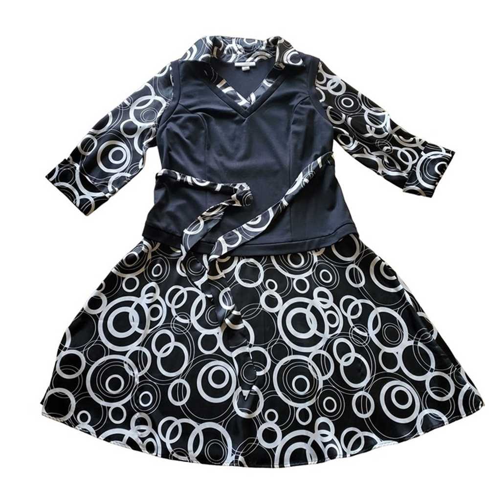 VTG Dress Barn Faux Two Piece Dress Black & White… - image 6