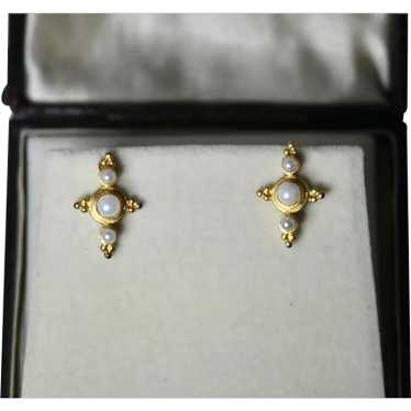 Gold Gilt  Cultured Pearl Earrings