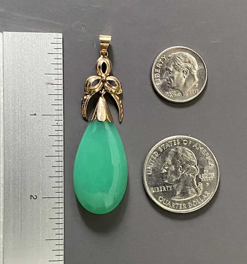 Large GREEN ONYX Pendant / 18K GOLD - Open Flower… - image 10