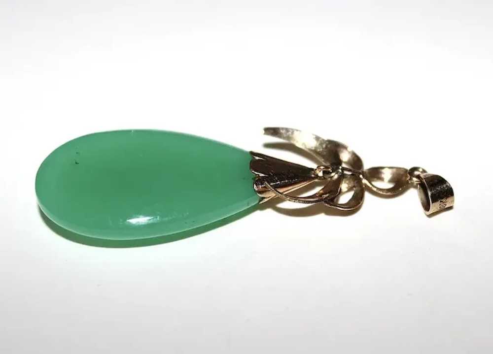 Large GREEN ONYX Pendant / 18K GOLD - Open Flower… - image 11