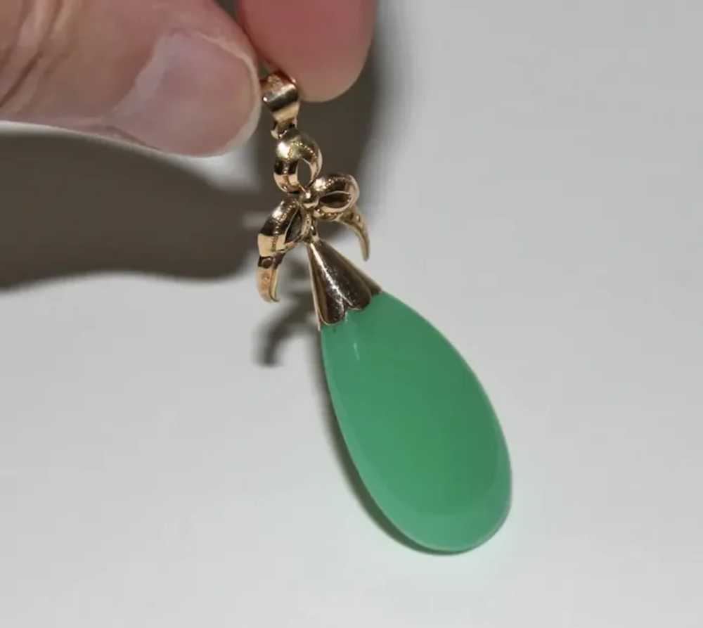 Large GREEN ONYX Pendant / 18K GOLD - Open Flower… - image 12