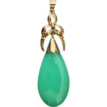 Large GREEN ONYX Pendant / 18K GOLD - Open Flower… - image 1