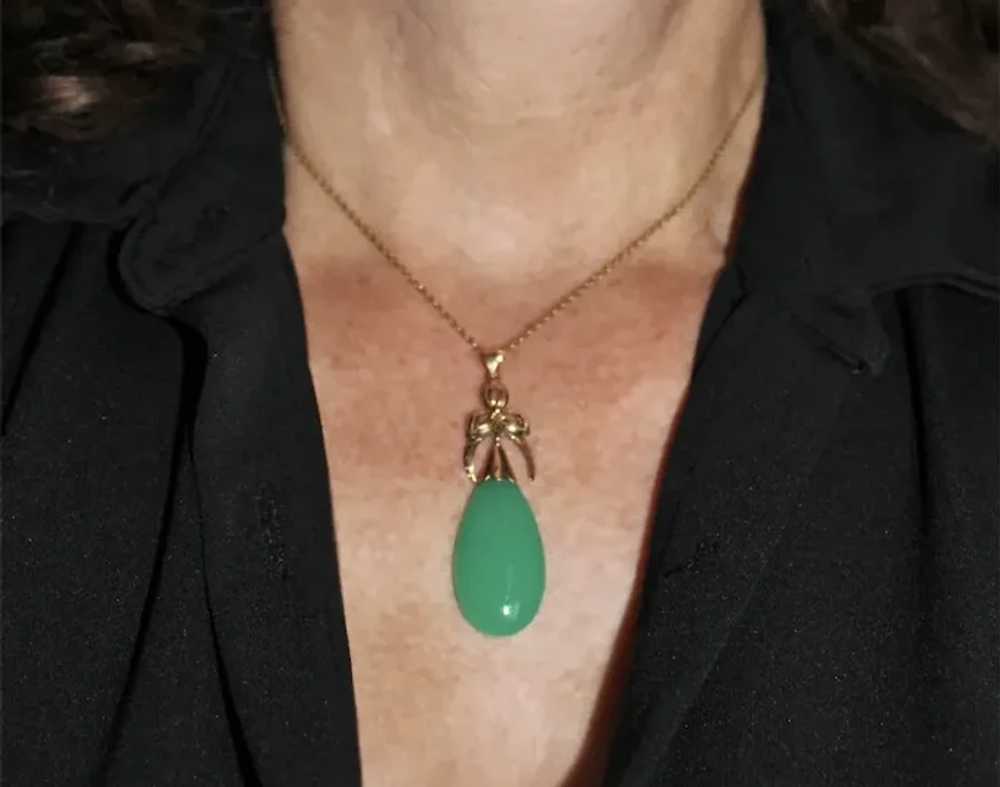 Large GREEN ONYX Pendant / 18K GOLD - Open Flower… - image 2