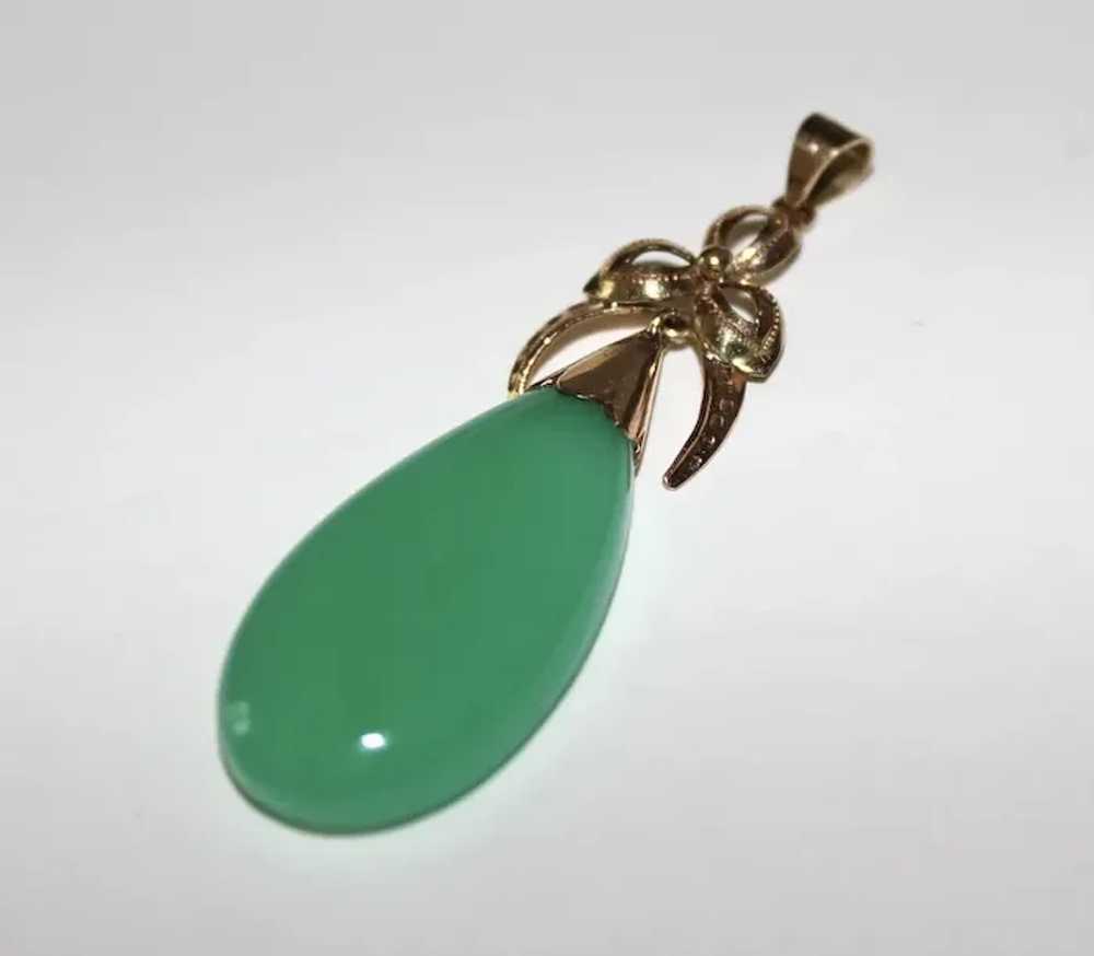 Large GREEN ONYX Pendant / 18K GOLD - Open Flower… - image 3