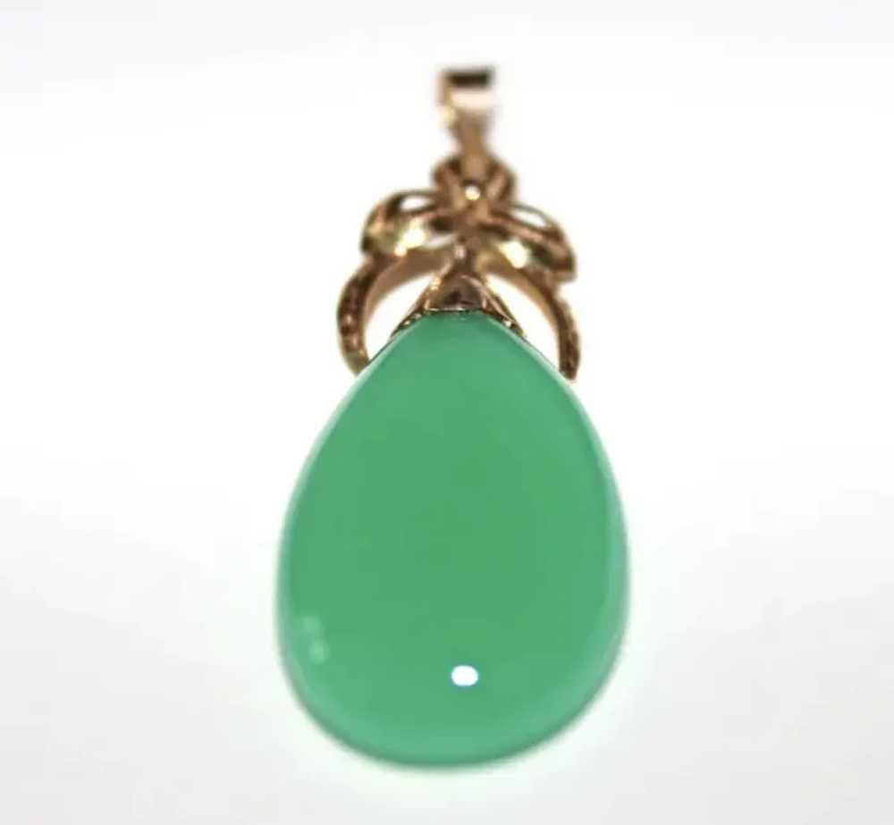 Large GREEN ONYX Pendant / 18K GOLD - Open Flower… - image 4