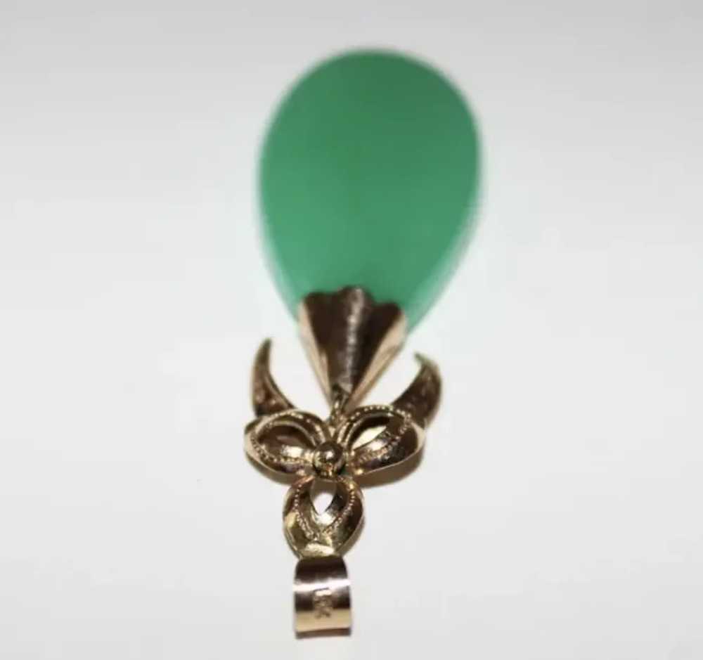 Large GREEN ONYX Pendant / 18K GOLD - Open Flower… - image 6