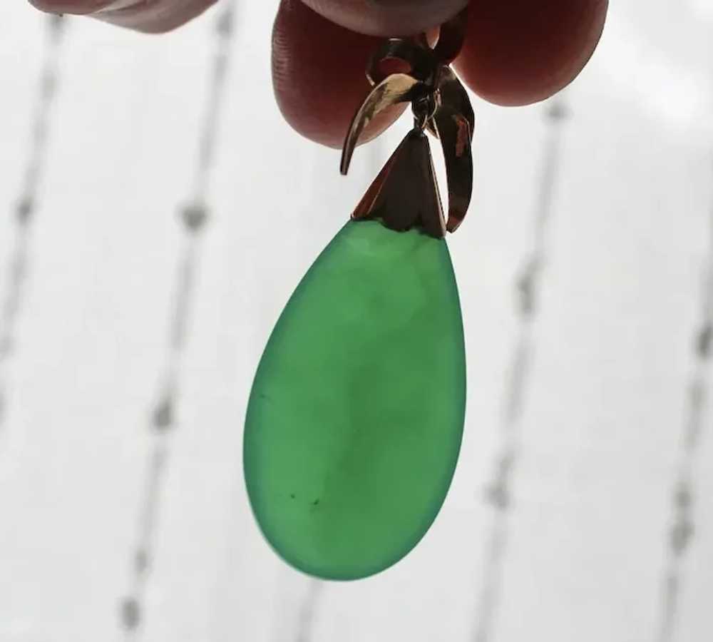 Large GREEN ONYX Pendant / 18K GOLD - Open Flower… - image 9