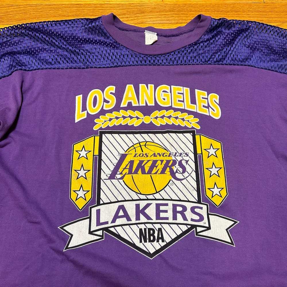 VTG 80s Los Angeles Lakers Mesh Hybrid Shirt Size… - image 2