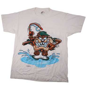 Vintage Looney Tunes Fishing Taz Front Back Print… - image 1