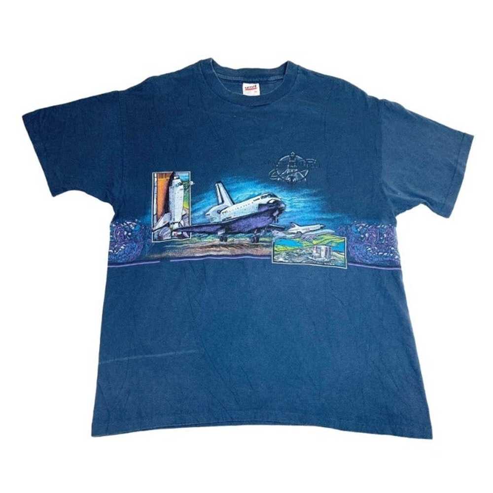 Vintage 80s Space Shuttle T-Shirt Blue XL NASA Si… - image 1