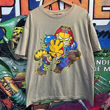 VINTAGE 90s Garfield 'Gone Fishing' RARE Double Sided RARE T Shirt