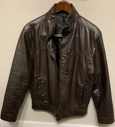 Calvin Klein men's Faux Leather Moto Jacket With Removable Hood