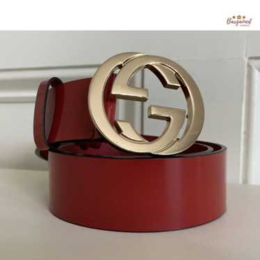 Red gucci belt sales gold buckle