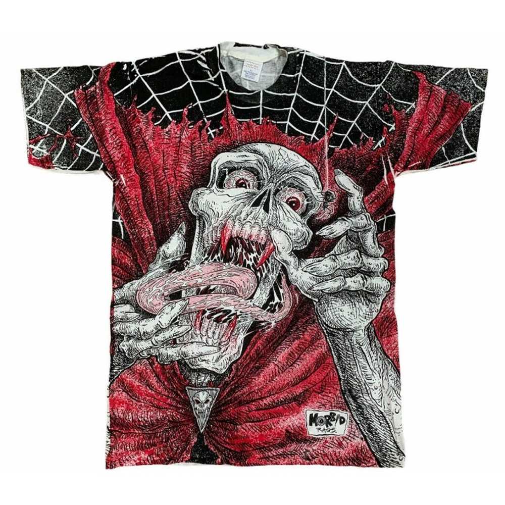 Vintage Screaming Skull All Over Print T-shirt Mo… - image 1
