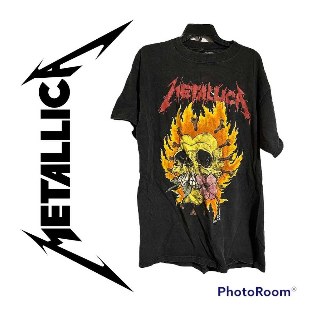 Vintage 1994 Metallica Pushead Flaming Skull Flow… - image 1