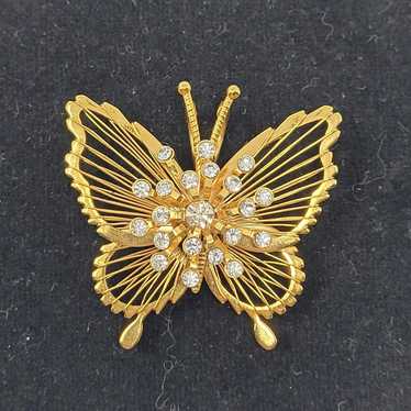 Vintage Vintage Gold Tone Filigree Butterfly Broo… - image 1