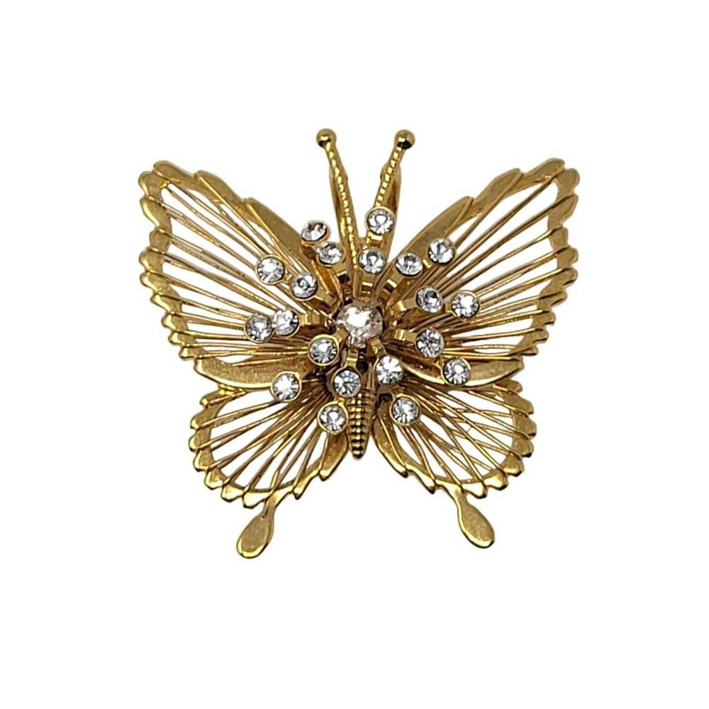 Vintage Vintage Gold Tone Filigree Butterfly Broo… - image 3