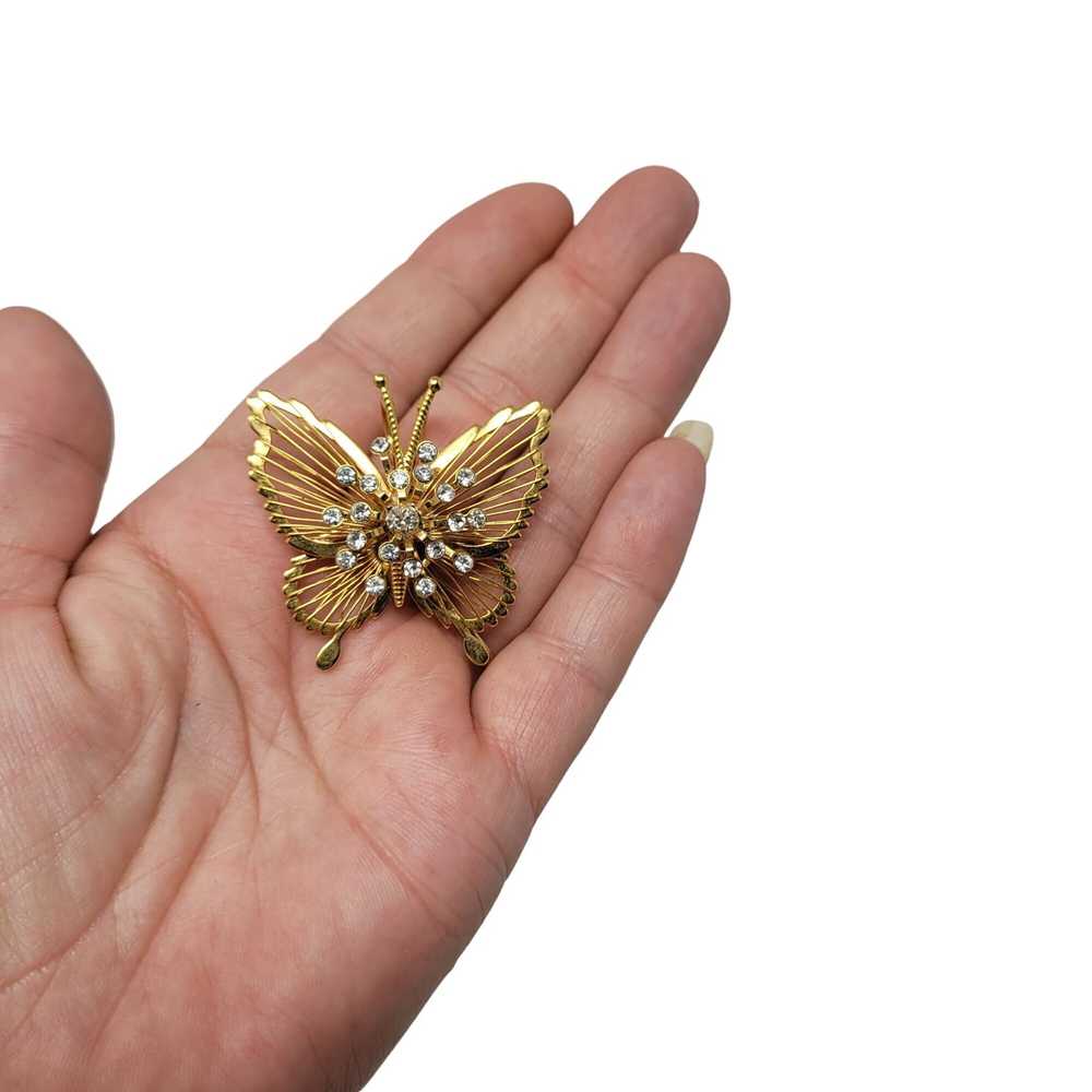 Vintage Vintage Gold Tone Filigree Butterfly Broo… - image 9