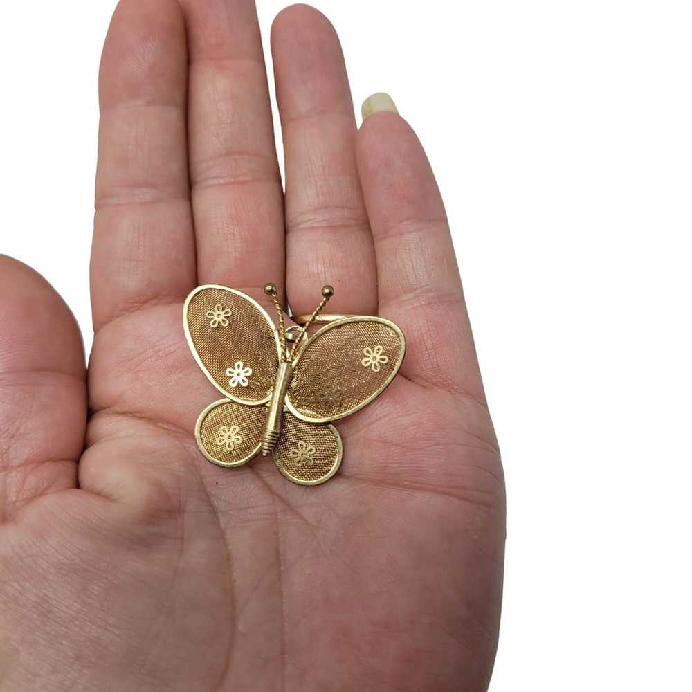Vintage Vintage 60's Gold Tone Butterfly Brooch P… - image 3