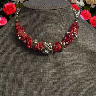 Chicos Chico’s red coral cluster chip necklace