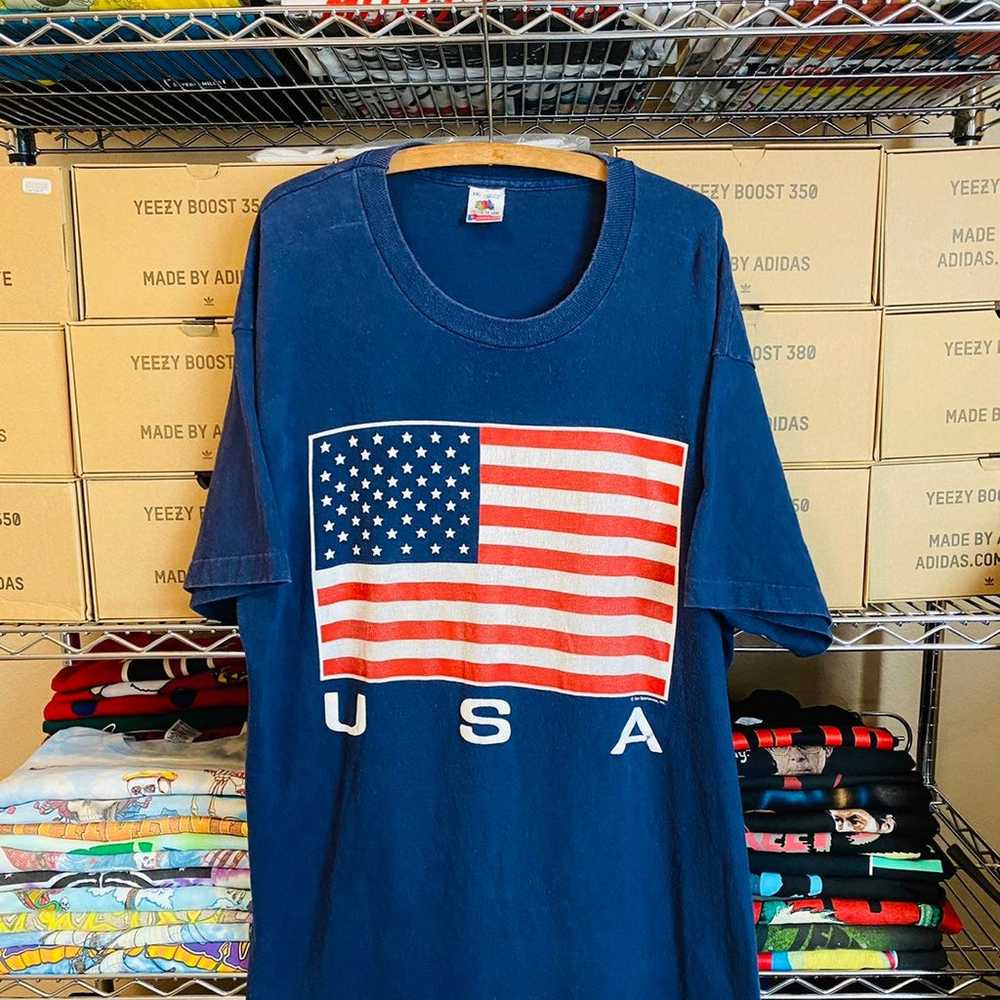 Vintage USA Flag tee shirt 90s FOTL American blue… - image 1