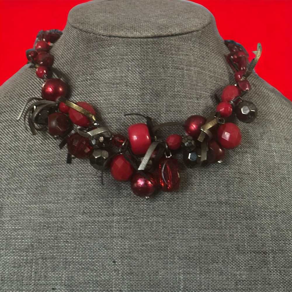 Chicos Chico’s red and silver chunky cluster bead… - image 1