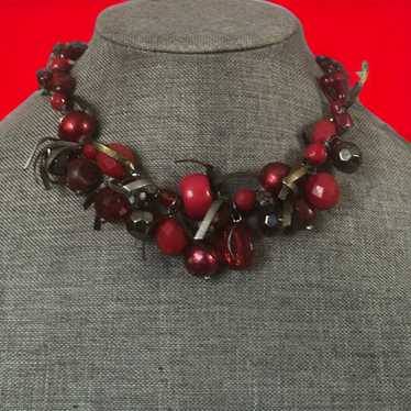 Chicos Chico’s red and silver chunky cluster bead… - image 1