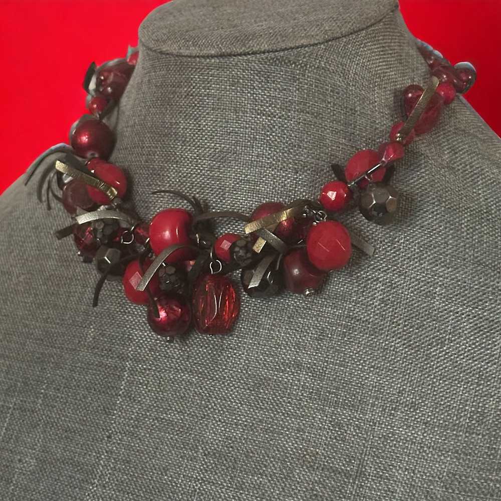 Chicos Chico’s red and silver chunky cluster bead… - image 2