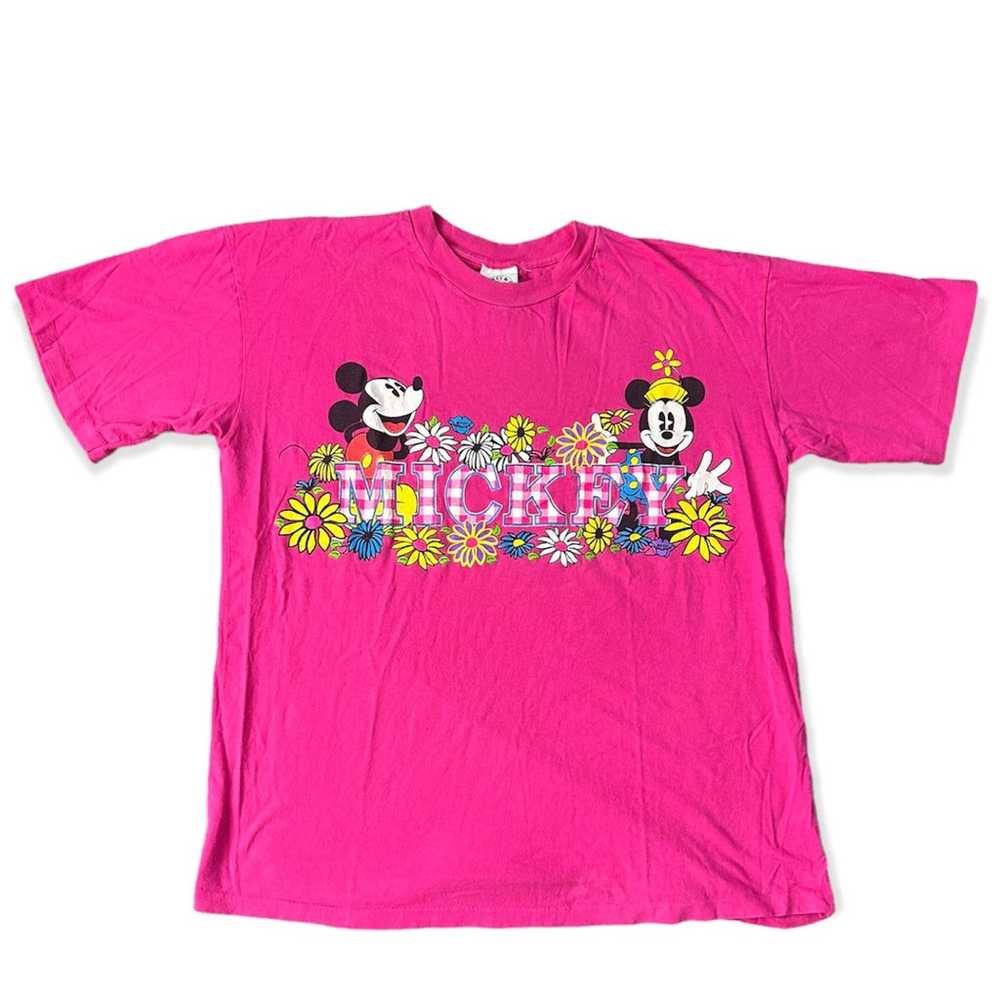 Vintage Mickey Mouse Neon Floral T-Shirt - image 1