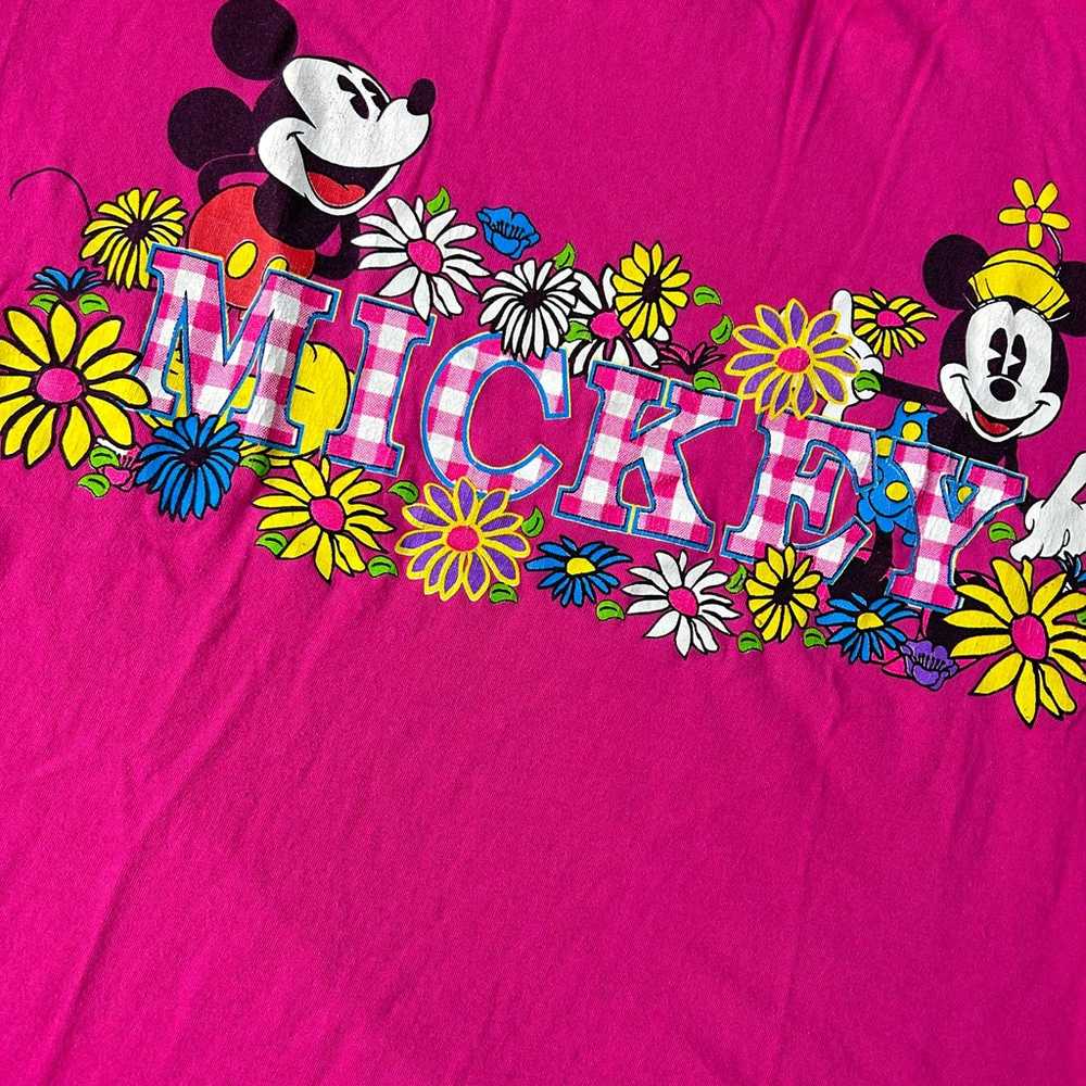 Vintage Mickey Mouse Neon Floral T-Shirt - image 2