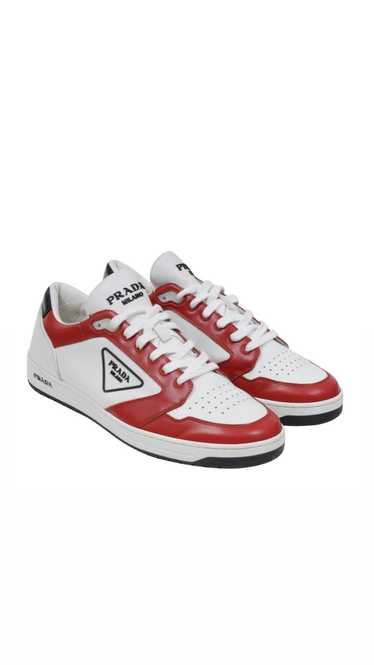 Prada Red White Black Leather Downtown Sneakers - 