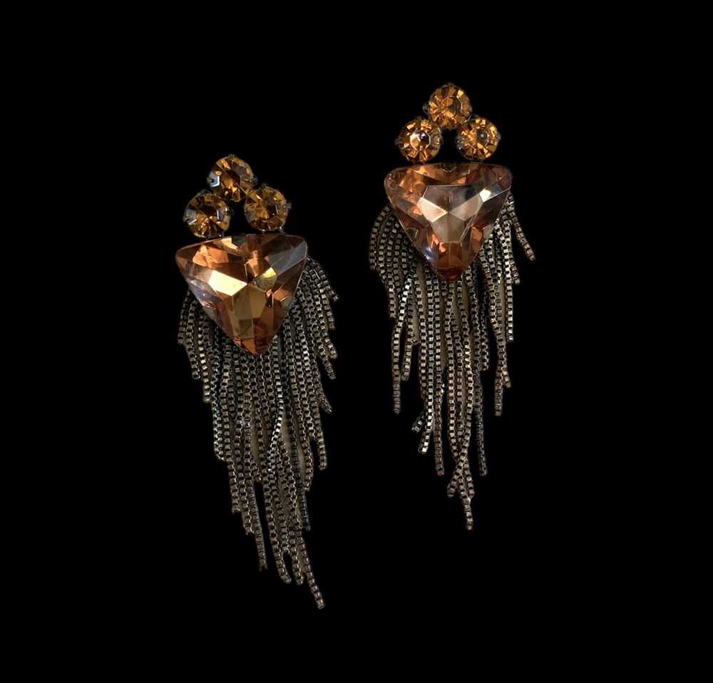 Vintage Amber Statement Earrings - image 2