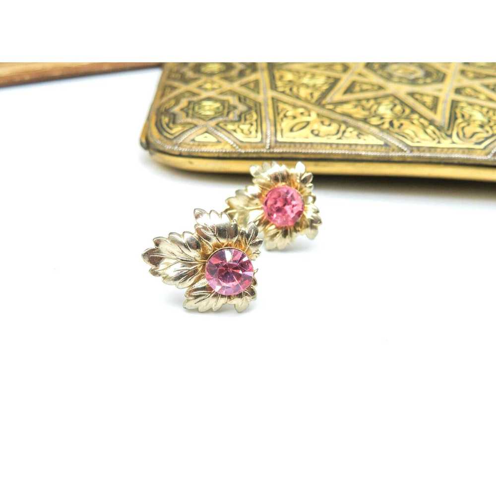 Vintage Vintage Small Gold Pink Rhinestone Leaf S… - image 1