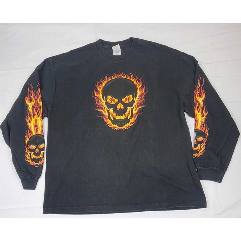 Vintage Flaming Skulls AAANLong Sleeve T-Shirt 20… - image 1