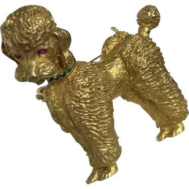 14k Yellow Gold Poodle Dog Brooch