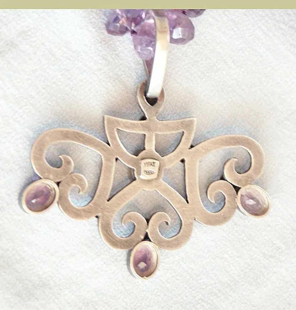 Heraldic sterling silver hearts amethyst pendant … - image 5