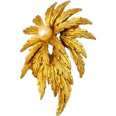 Gold Gilt Pearl Floral Brooch