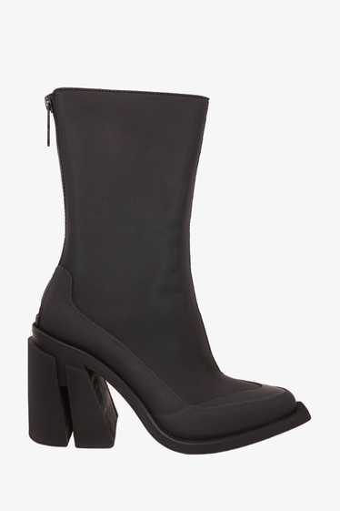 Both Black Rubber Pointed Toe Calf High Boot Size 