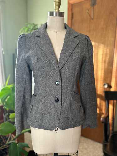 Vintage Womens Grey Wool Tweed Blazer (XS)